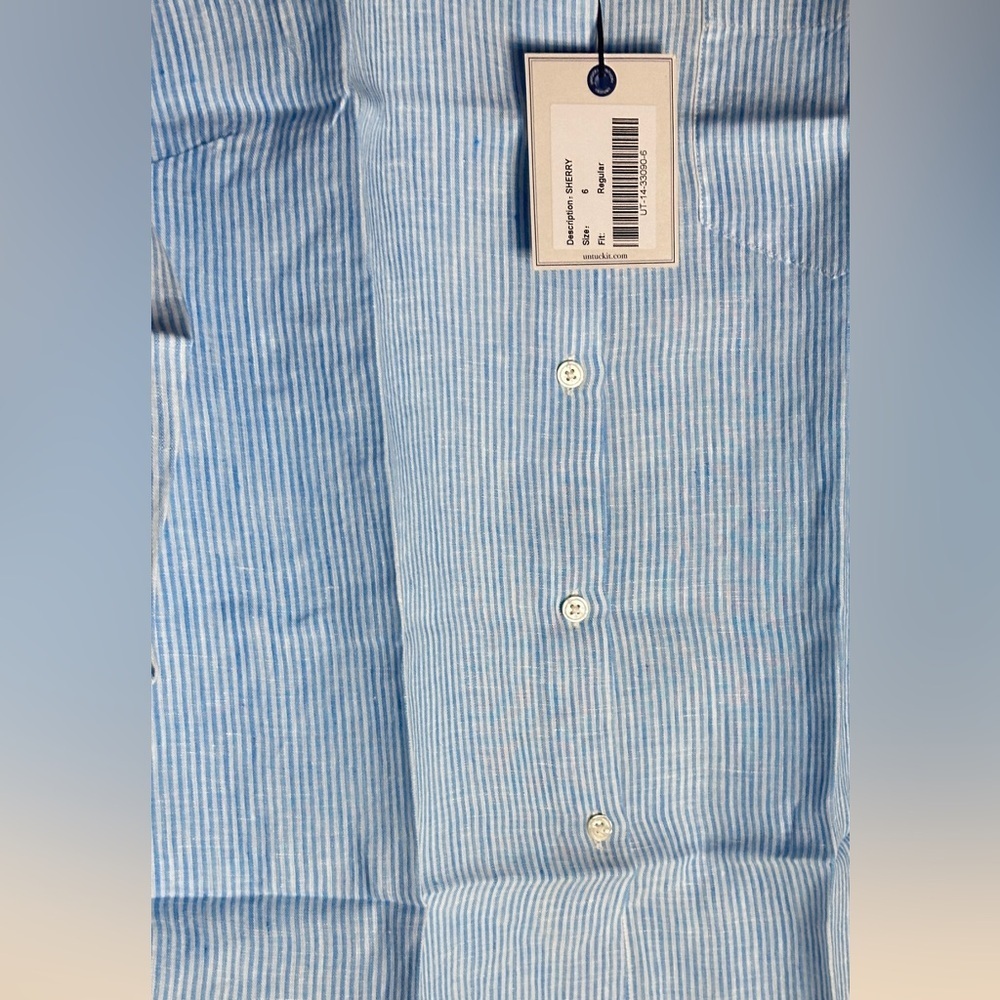 UNTUCKit Women's Blue Pinstripe Button Down Shirt - Picture 2 of 5